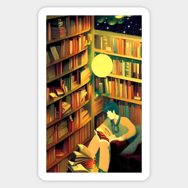 Hygge Library Bookworm | National library week | literacy week Sticker by PsychicLove
